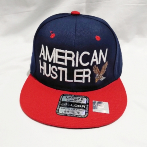 American Hustler Snapback Hat 3D Embroidery Flat Bill Cap Eagle Blue & Red - Picture 2 of 5
